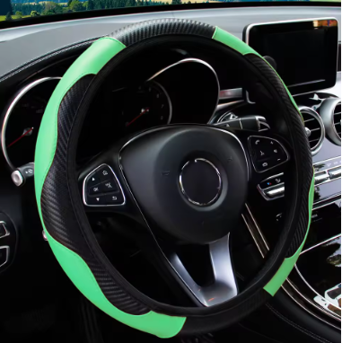 Funda para Volante de Coche en Cuero con Fibra de Carbono – Sin Aro Interior (37-38 cm)