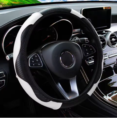 Funda para Volante de Coche en Cuero con Fibra de Carbono – Sin Aro Interior (37-38 cm)