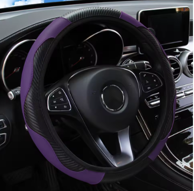 Funda para Volante de Coche en Cuero con Fibra de Carbono – Sin Aro Interior (37-38 cm)