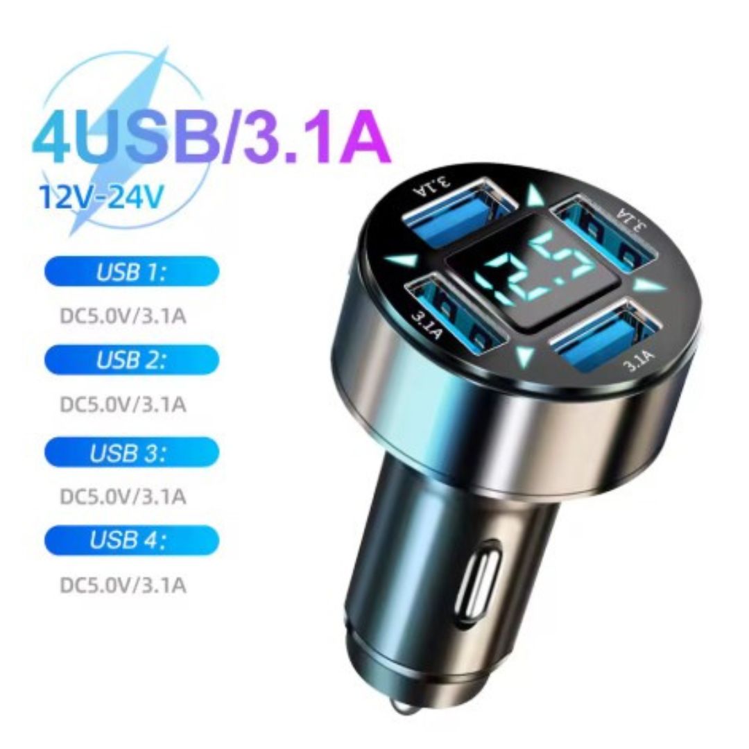 👉 Cargador de Coche PD + QC3.0 250W | Carga Rápida con Pantalla Digital y 6 Puertos USB/Type-C