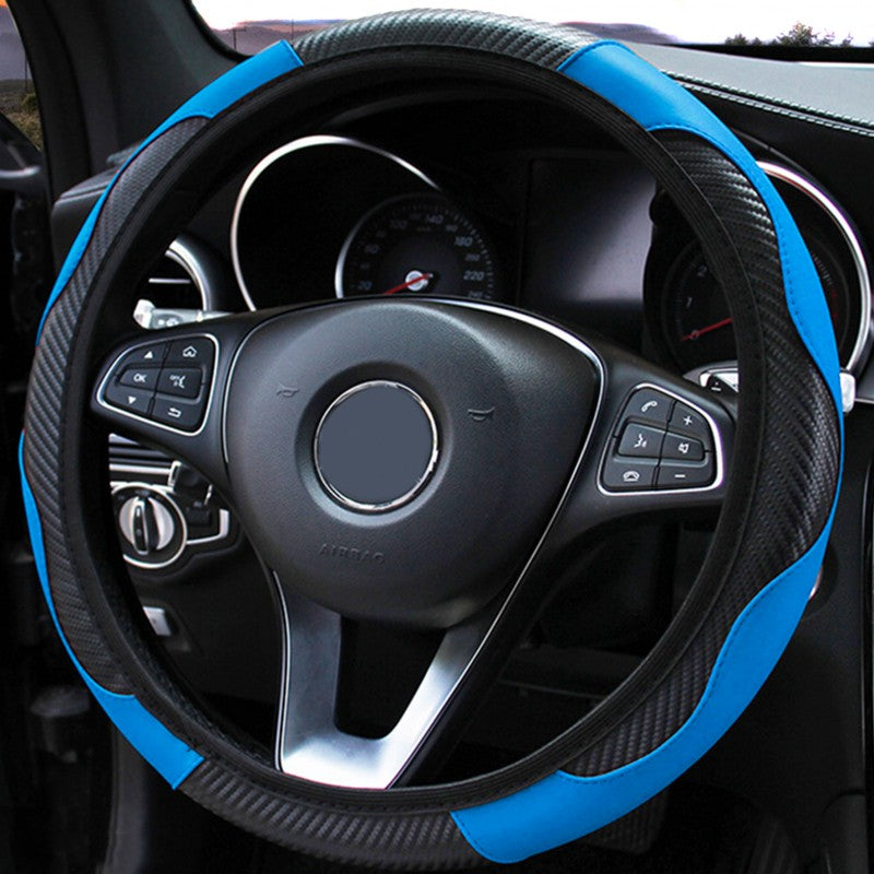 Funda para Volante de Coche en Cuero con Fibra de Carbono – Sin Aro Interior (37-38 cm)