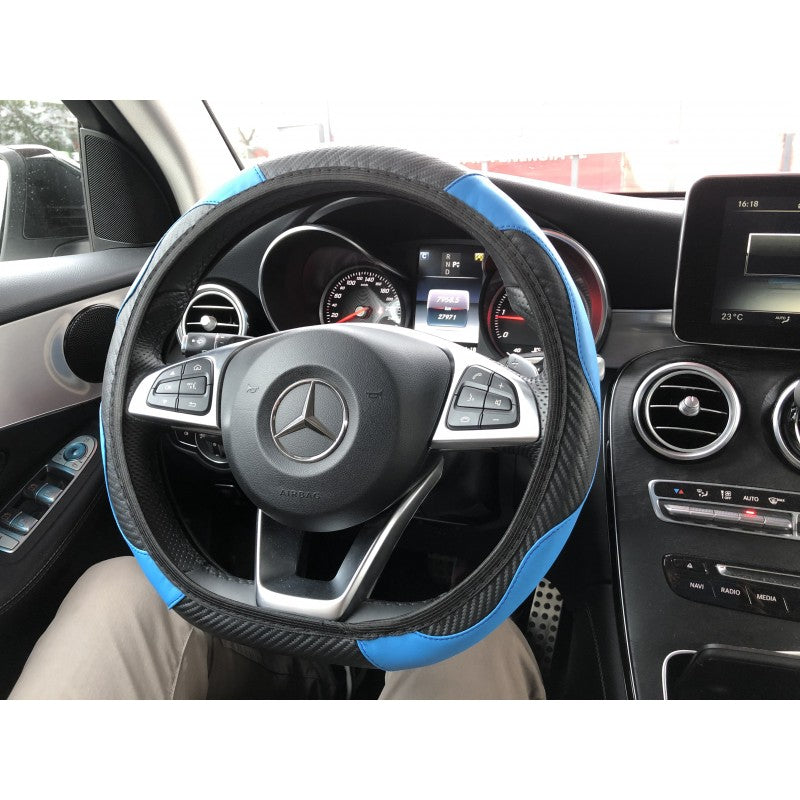 Funda para Volante de Coche en Cuero con Fibra de Carbono – Sin Aro Interior (37-38 cm)