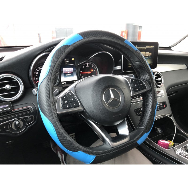 Funda para Volante de Coche en Cuero con Fibra de Carbono – Sin Aro Interior (37-38 cm)