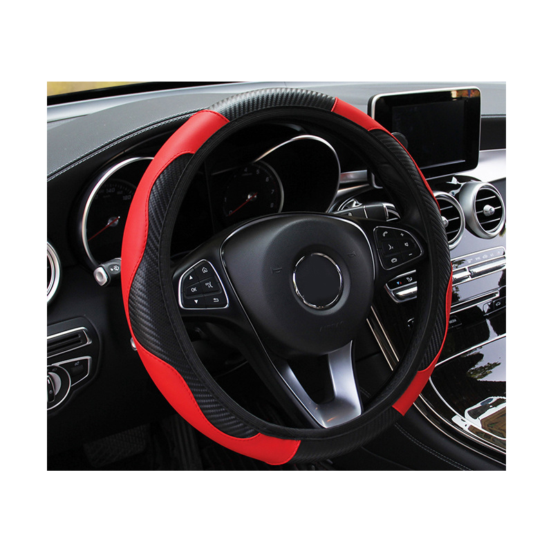 Funda para Volante de Coche en Cuero con Fibra de Carbono – Sin Aro Interior (37-38 cm)