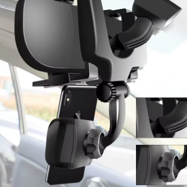 Soporte ajustable para móvil en el espejo retrovisor: comodidad y seguridad al volante.